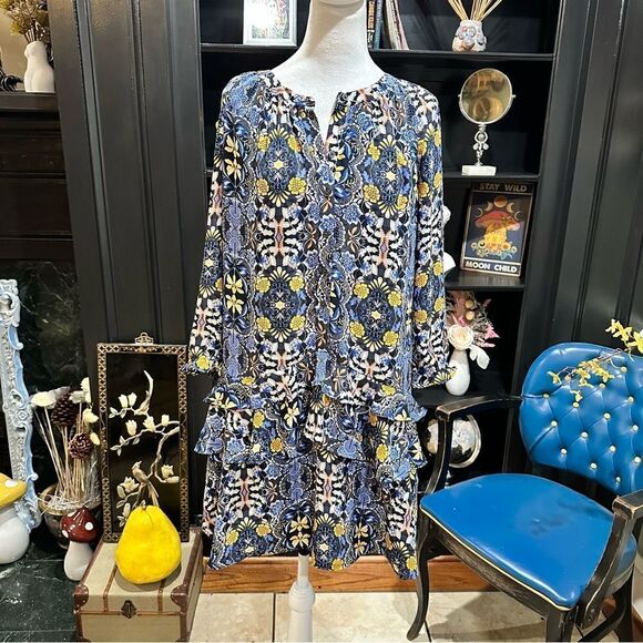 Loft Blue and Yellow Floral Tiered Dress Size Small - Picture 1 of 12